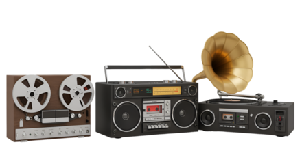 3D Render Vintage Audio Equipment Boombox Phonograph with Transparent Background