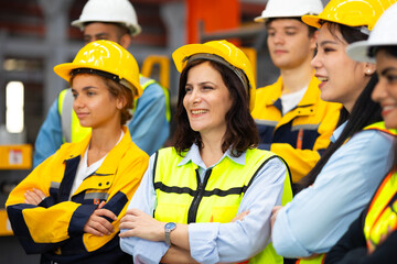 arm crossed Unity and teamwork. Engineering and civil factory team standing. Portrait engineer...