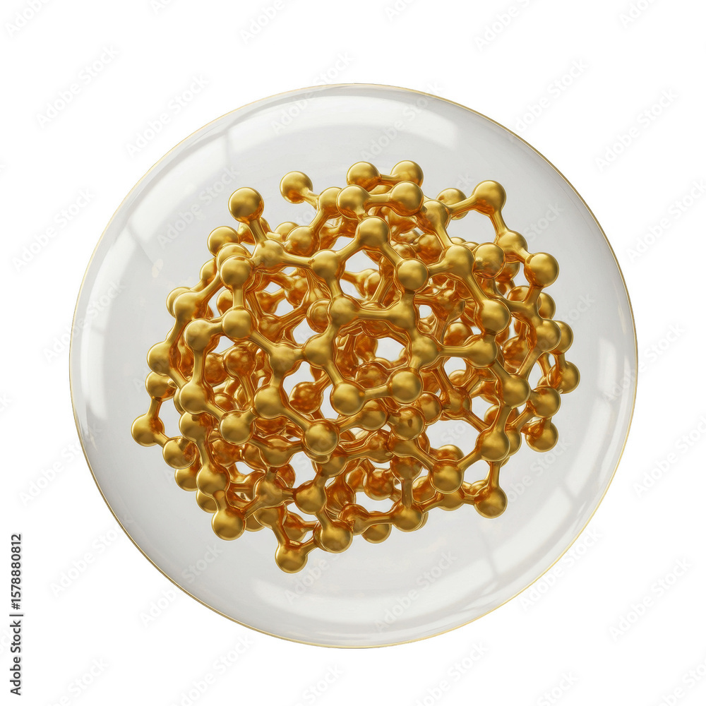 Aufkleber 3d rendering gold molecular structure in sphere transparent background