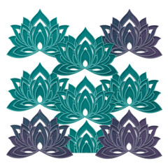 Fototapeta premium Teal and Purple Lotus Flower Pattern isolated on transparent baackground