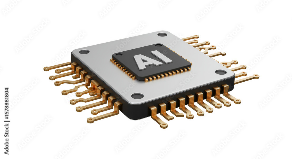 Fototapete 3d rendering ai chip modern tech processor on transparent background