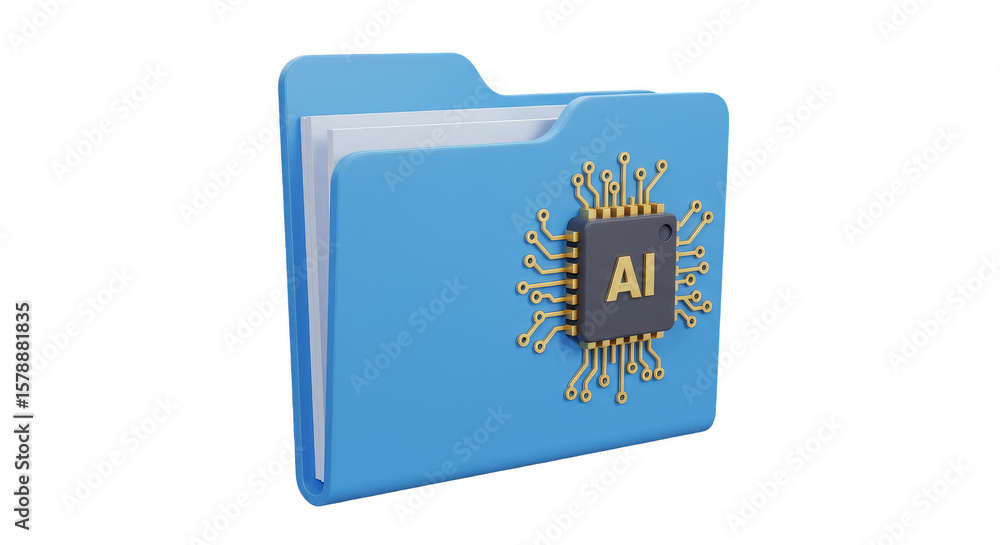 Fototapete 3d rendering ai folder data file tech icon on transparent background