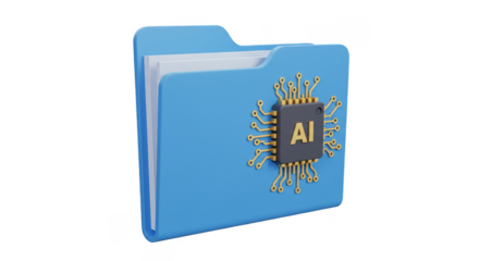 3d Rendering AI Folder Data File Tech Icon on Transparent Background