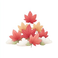 Charming Watercolor Autumn Leaves Nestled on Clouds, a Delightful Fall Scene