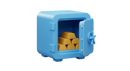 3d Render Safe Box with Golden Ingots Stored Safely Transparent