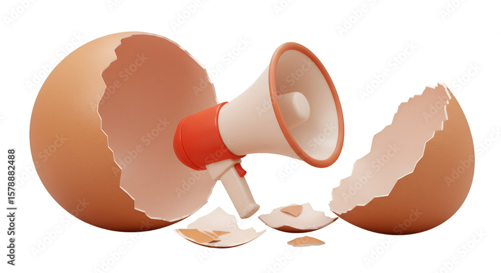 Aufkleber 3d rendering megaphone breaking out of shell on transparent background