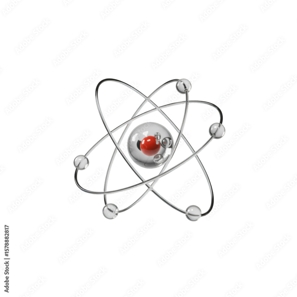 Poster 3d rendered atom model with orbiting electrons on transparent background