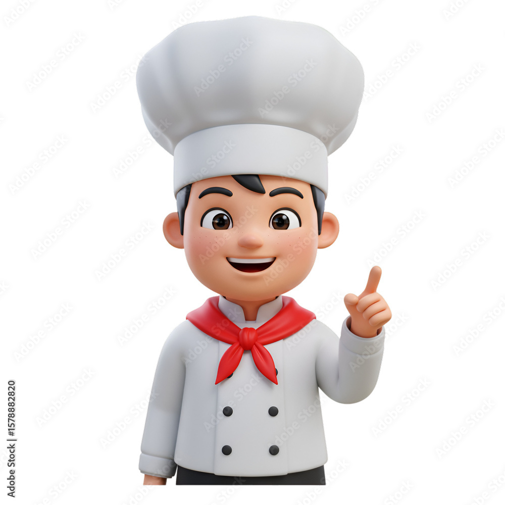 Poster 3d rendering of a cheerful chef in uniform pointing a finger