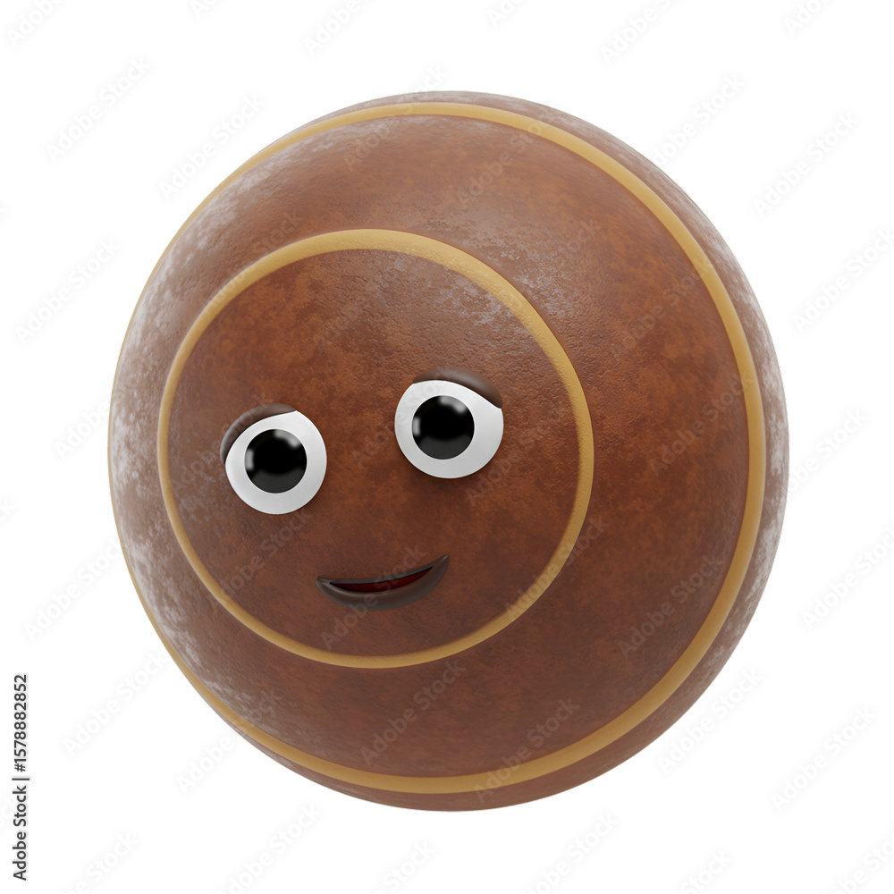 Aufkleber 3d rendering of a cute brown sphere character with transparent background