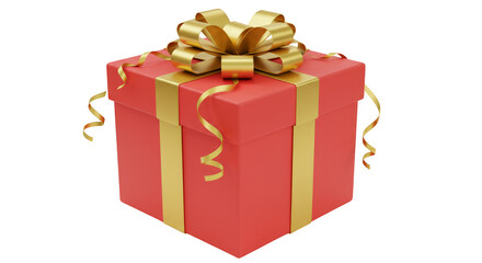 3D Rendering Red Gift Box with Golden Ribbon Isolated Background