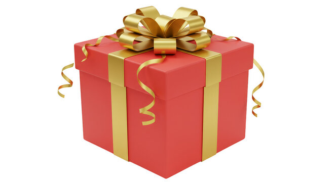 3D Rendering Red Gift Box with Golden Ribbon Isolated Background