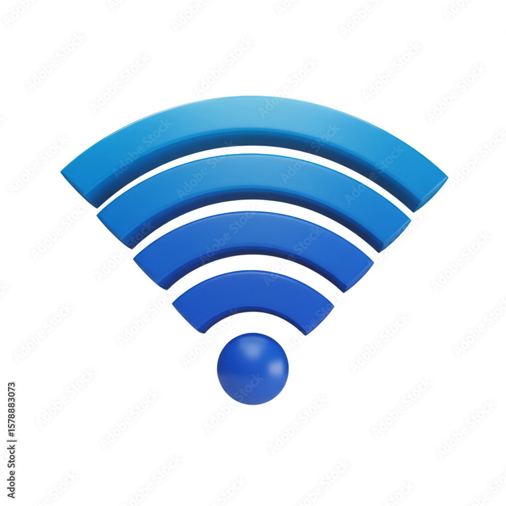 Aufkleber 3d rendering of blue wifi signal for wireless network and internet connection