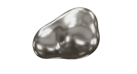 3d Rendering Silver Metal Liquid Chrome Drop with Transparent Background