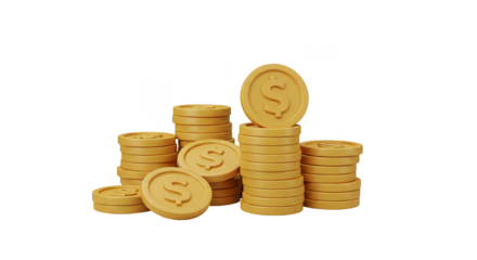 3d Rendering Stacks of Golden Coins Dollar Symbols Transparent PNG