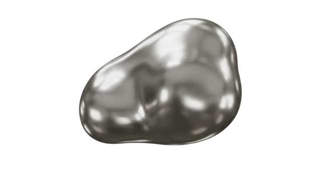 3d Rendering Silver Metal Liquid Chrome Drop with Transparent Background
