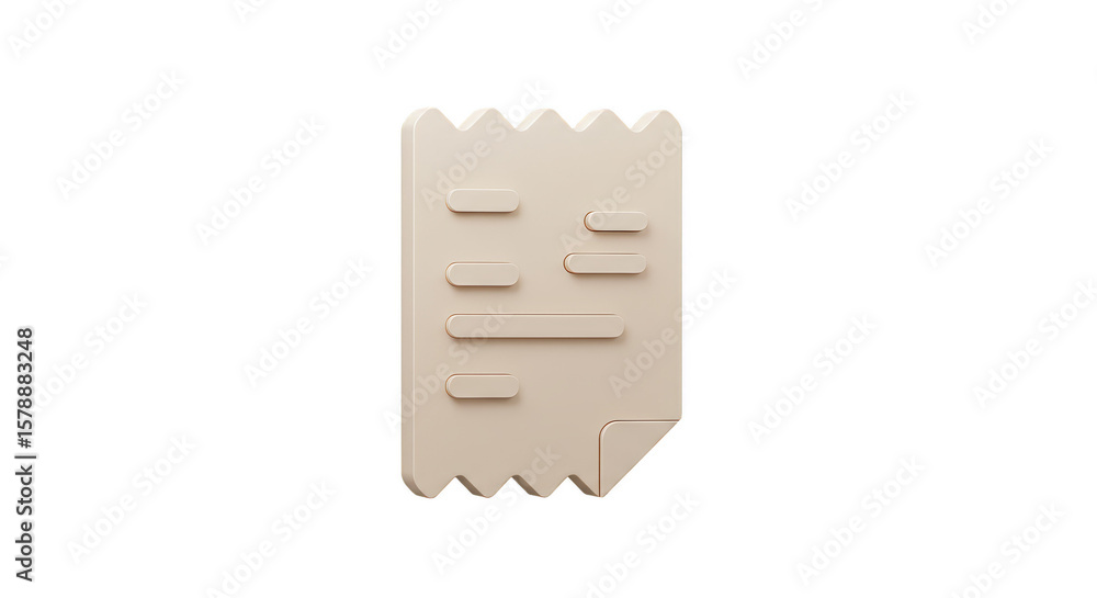 Poster 3d rendering of beige receipt document on isolated background