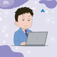 Working on laptop computer, professional and worker on computer.