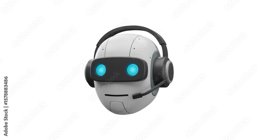 Poster 3d robot headset with transparent background tech artificial intelligence