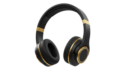3D Rendering Wireless Black and Gold Headphone with Great Sound Quality