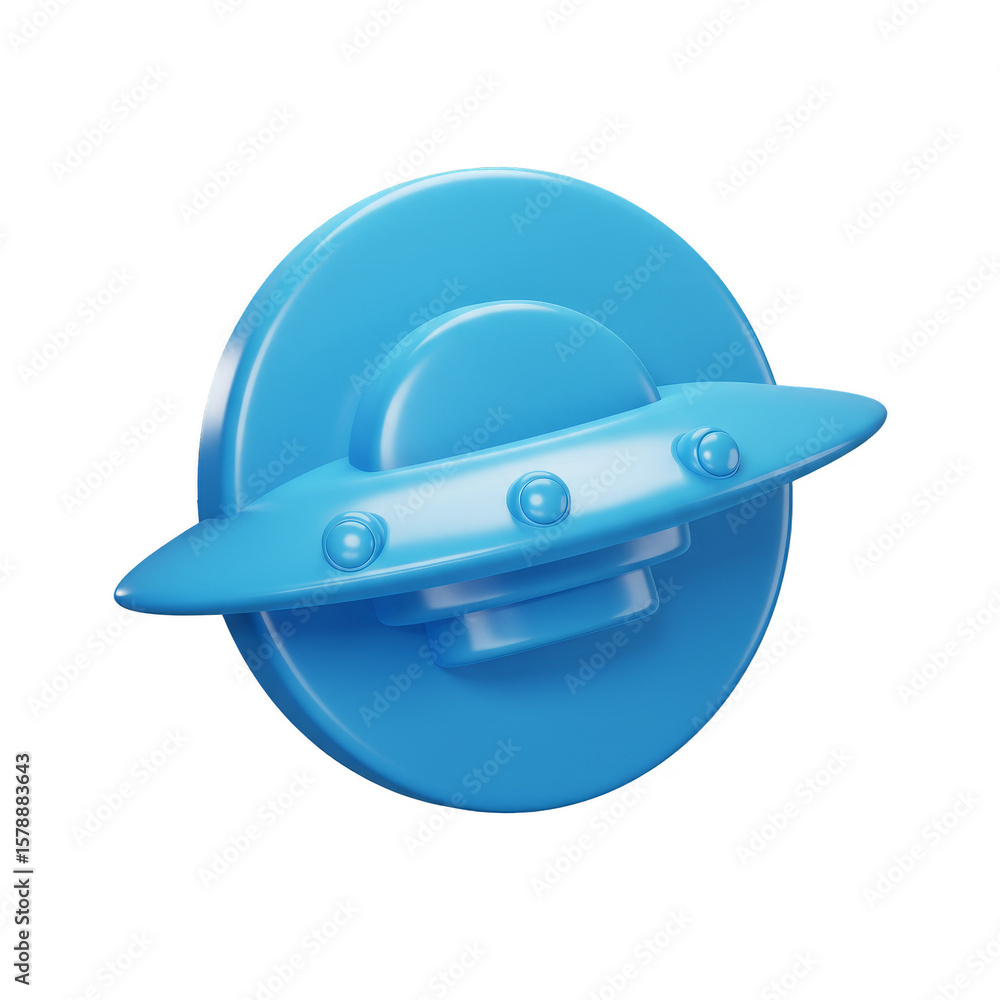 Poster 3d rendering of blue flying saucer ufo with transparent background