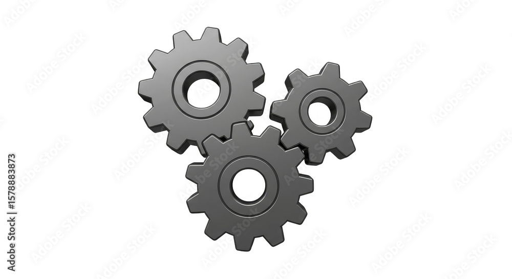 Aufkleber 3d rendering of interlocking silver gears on transparent background