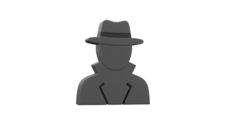 3D Silhouette of Gray Spy Agent Incognito Detective on Transparent