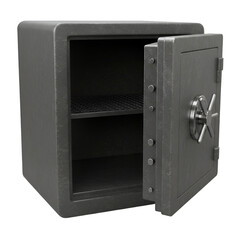 Fototapeta premium 3D Rendering of Open Gray Steel Safe Security on Transparent Background