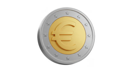 3D Rendering of Euro Coin on Transparent Background Finance Concept