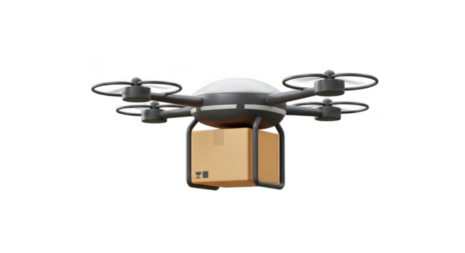 3D Rendering of Drone Delivery Package Shipping on Transparent Background - Powered by Adobe