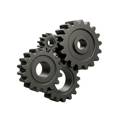 3D Rendering of Metallic Gears Mechanism Cogwheel on Transparent BG