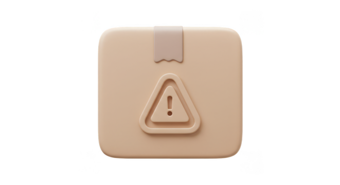 3D Rendering Package Box with Caution Sign For Safe Delivery