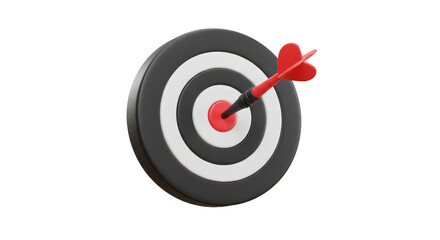 3D Rendering Arrow Hitting Target Center Bullseye Achievement Goal Aim