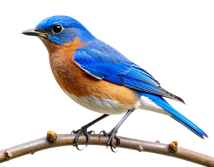 Bluebird Perched on a Thin Branch, isolated on transparent background.