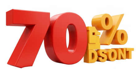 3D Seventy Percent Discount Render in Red and Yellow Transparent