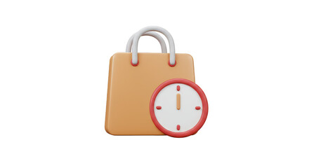3D Shopping Bag with Clock Time Retail Sale on Transparent BG