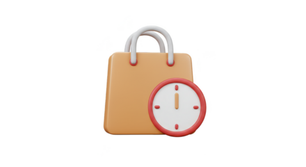 3D Shopping Bag with Clock Time Retail Sale on Transparent BG