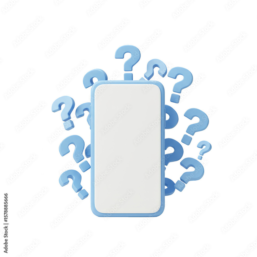 Poster 3D Smartphone with Question Marks Mobile Communication Isolated