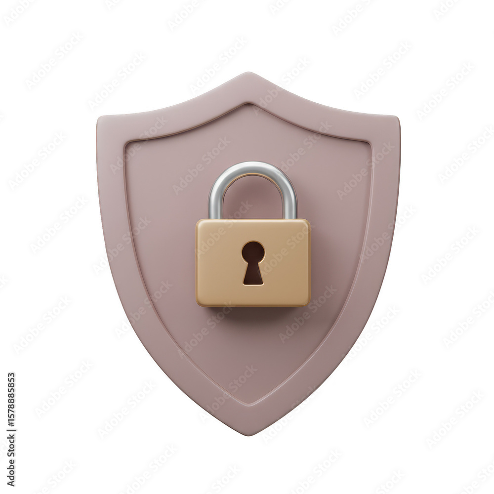 Poster 3d security shield and padlock with cyber data protection