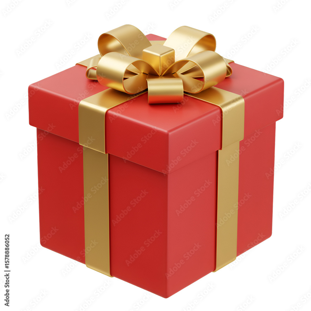 Poster 3d rendering gift box with gold ribbon on transparent background