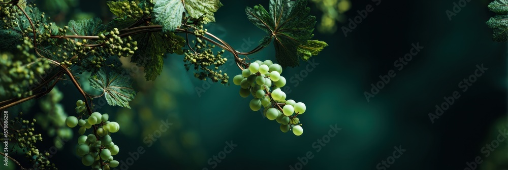 Poster floating grapevine draped over deep green background showcasing luxury organic style with clear uppe
