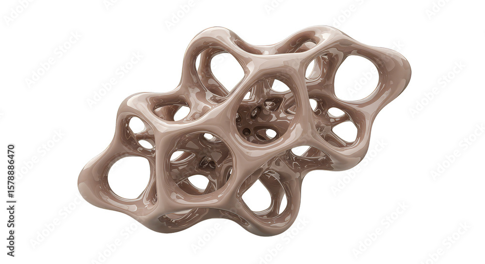 Poster abstract 3d organic molecular structure network foam beige rendering