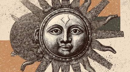 Sun face, textured graphic