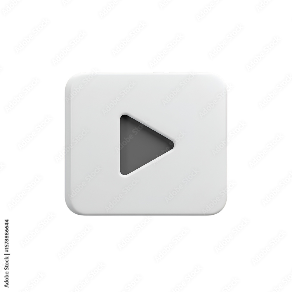 Poster 3d white square play button icon with gray arrow digital interface