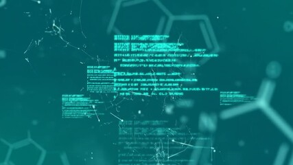 Teal backdrop with molecule & code overlays - Powered by Adobe