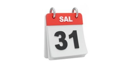 3D Rendering Isolated Calendar Marked The 31st Date Reminder