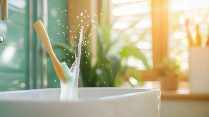 Toothbrush splashing in bathroom sink