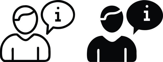 Information Person Icon Vector – Black and White User Info Speech Bubble Symbol Illustration