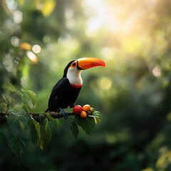 Toucan on branch with coffee berries