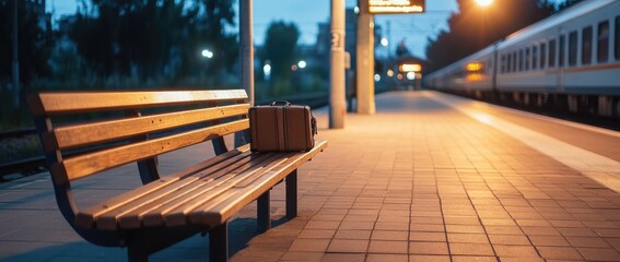 Train station bench waiting dusk