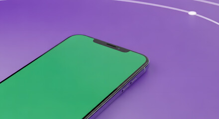 Abstract Mobile Phone with Green Screen and Purple Background